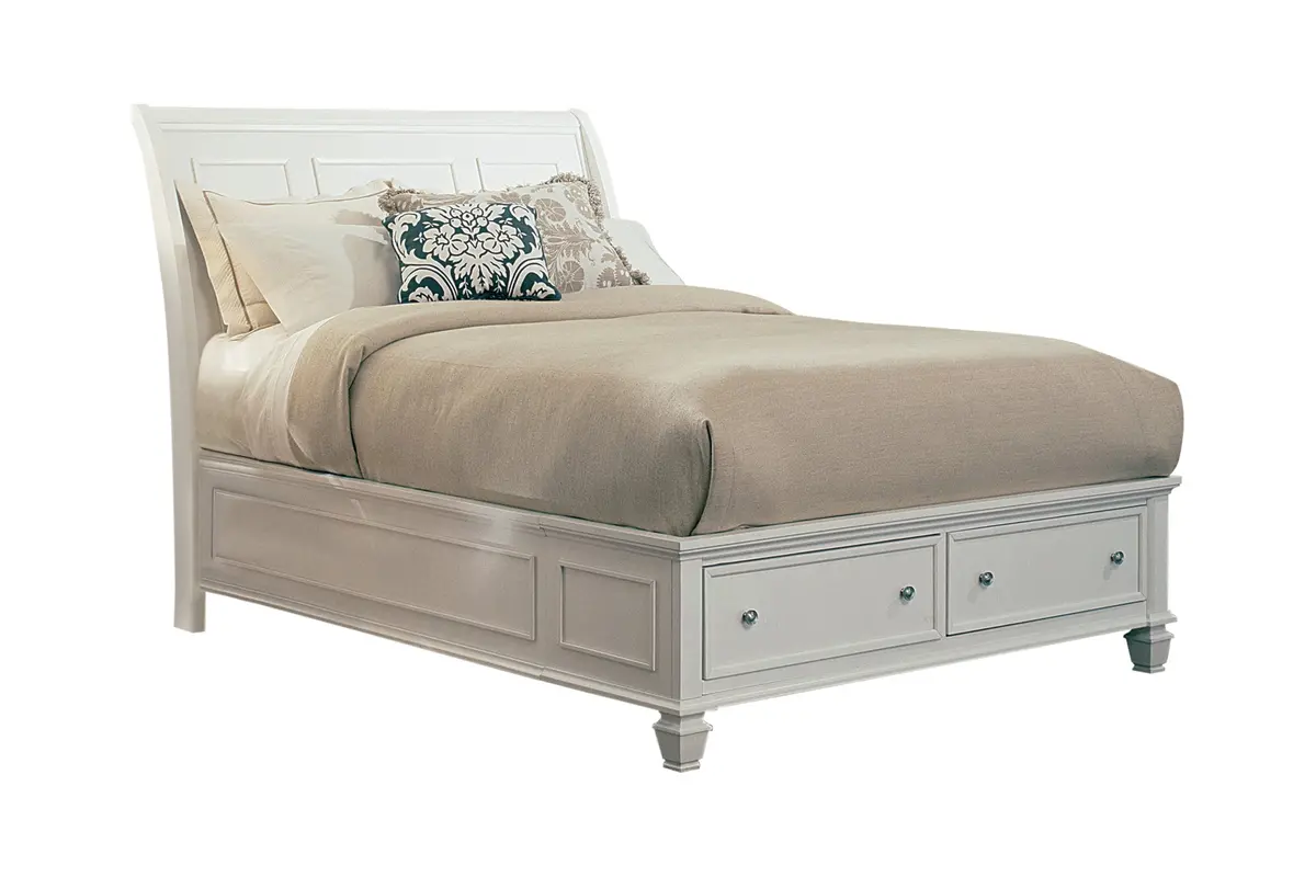 Sandy Beach Queen Storage Sleigh Bed White Collection: Treat Yourself To A Restful Night's Sleep On This Sturdy, Sophisticated Queen Bed. It's Durable And Glamorous. This Bed Exudes Graceful Elegance. Sku: 201309Q 1