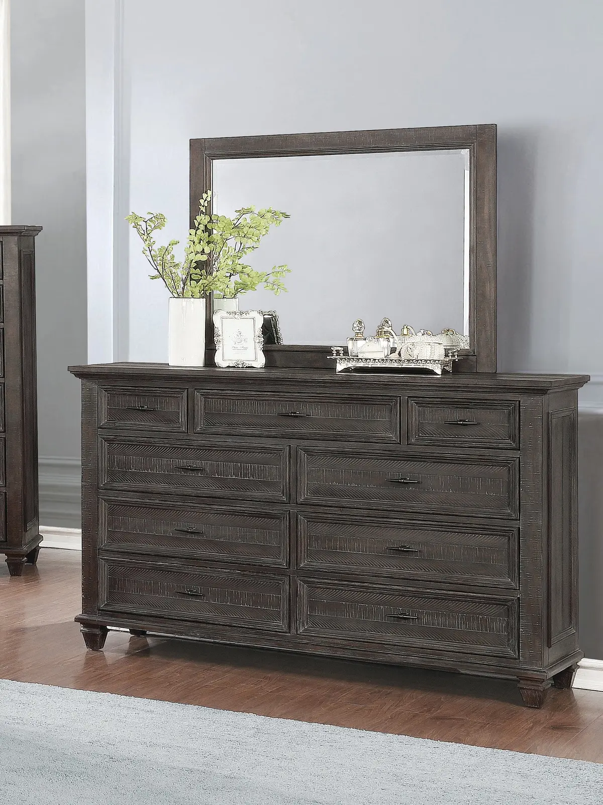 Atascadero Rectangular Mirror Weathered Carbon Collection: Add This Rustic Dresser Mirror To Your Bedroom For A Bold Accent. A Perfect Match For The Dresser From This Same Collection, The Dresser Mirror Easily Attaches For A Seamless Look. Sku: 222884 1