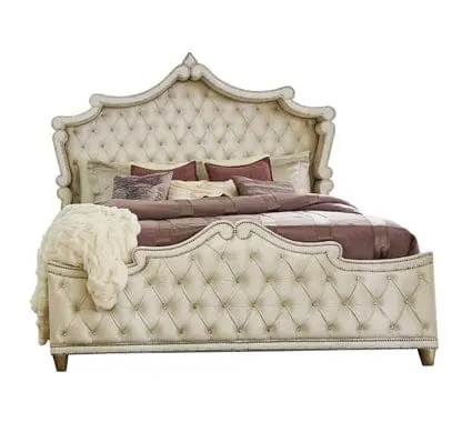 Antonella Upholstered Tufted Bed Ivory And Camel Sku: 223521Kw 1