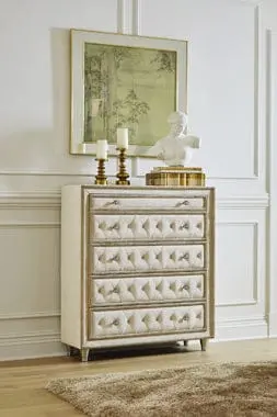 Antonella 5-Drawer Upholstered Chest Ivory And Camel Sku: 223525 1