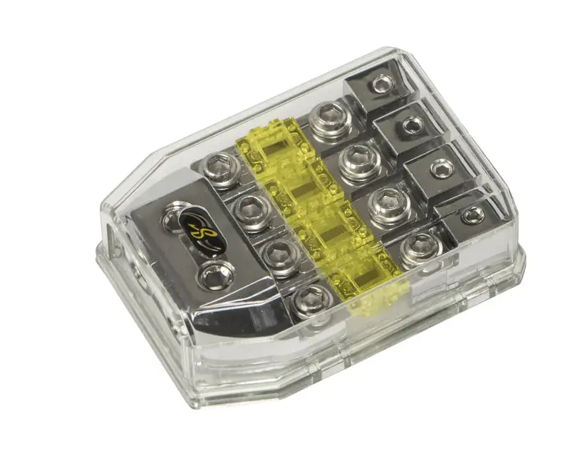 Stinger Midi Fuse Holder Distribution Block 1/0 4 Gauge Input 4/8 Gauge Output Stinger Distribution Blocks Feature A Resistant Shockrome Which Rejects Corrosion And Enhances Conductivity-Shd821 1