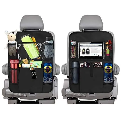 Backseat Car Organizer Kick Mats, Knguvth Car Seat Back Protectors With Clear 10" Tablet Holder + 5 Storage Pockets Back Seat Organizer For Kids Toy Bottle Drink Vehicles Travel Accessories (2 Pack) 1