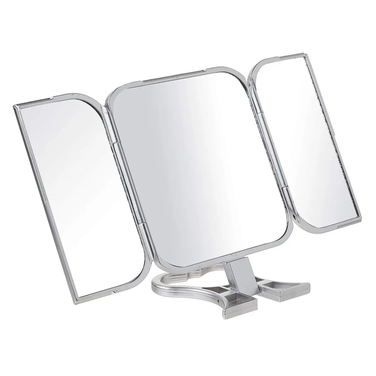 Danielle Creations 3-Way Foldable Travel Makeup Mirror With Built In Stand And Handle, Silver 1