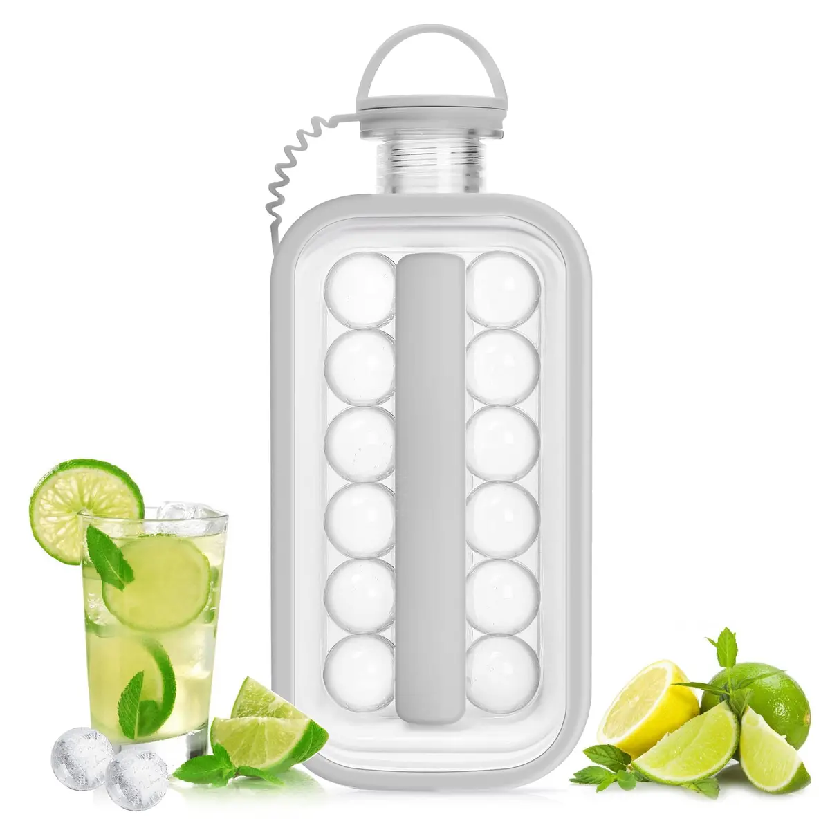 Littlestar Ice Cube Trays 2 In 1 Portable Ice Ball Maker Kettle With 17 Grids Flat Body Lid Cooling Ice Pop/Cube Molds For Hockey,Cocktail,Coffee,Whiskey,Champagne,Beer,Juice,Water (Gray) 1