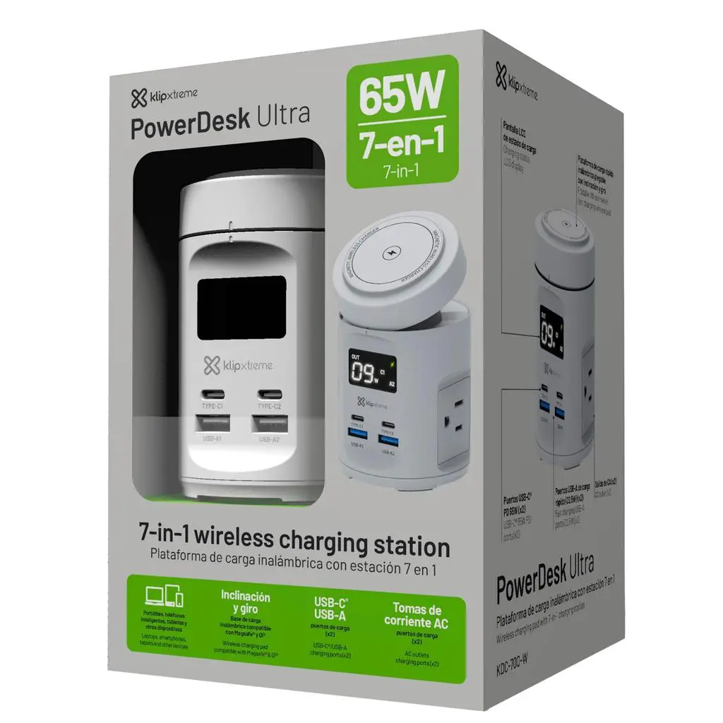 Klipxtreme 7-In-1 Charging Station With Top Wireless Base And Digital Monitoring Display - 498625 1