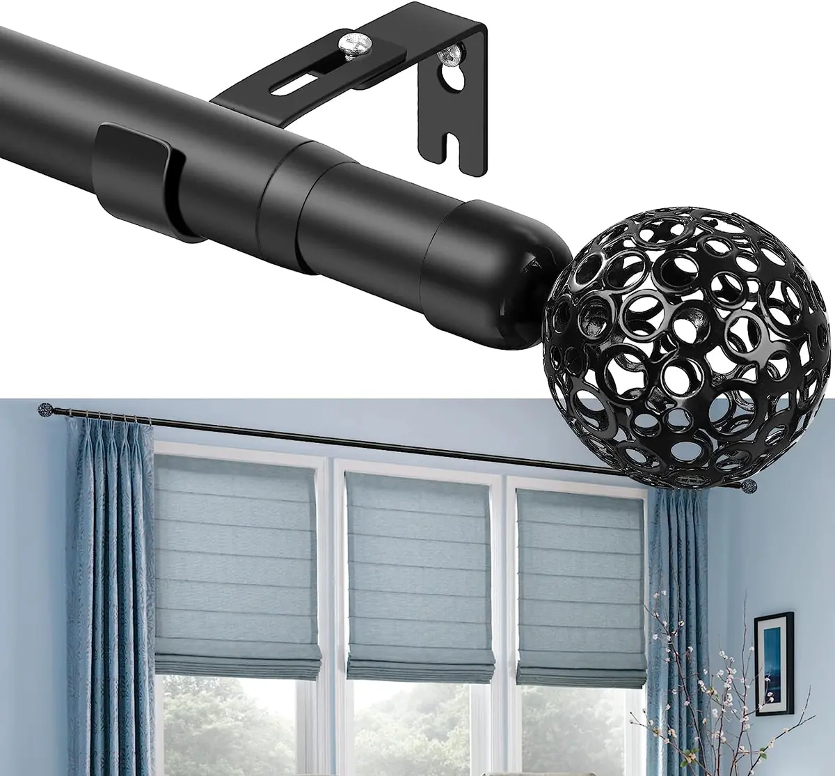 Decorative Curtain Rods For Windows 28 To 48 Inch - 1 & 1/8”Heavy Duty Adjustable Curtain Rods Set - Blackout Drapery Rods For Kitchen Bedroom - 7450004265937 1