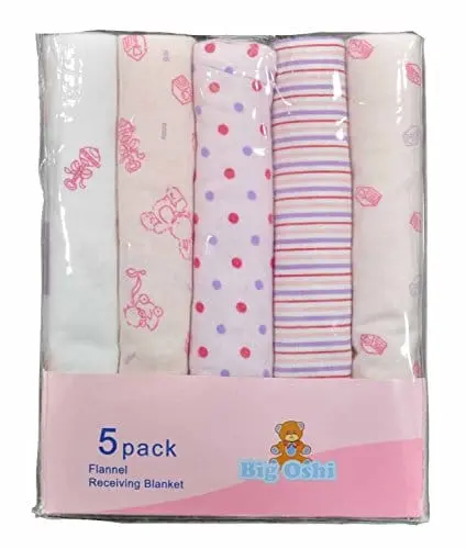 Baby Time  Big Oshi Flannel Receiving Blanket 5Pk: Blanket Is Soft Cotton Flannel, Size: 30" X 30" - Plk-965 1