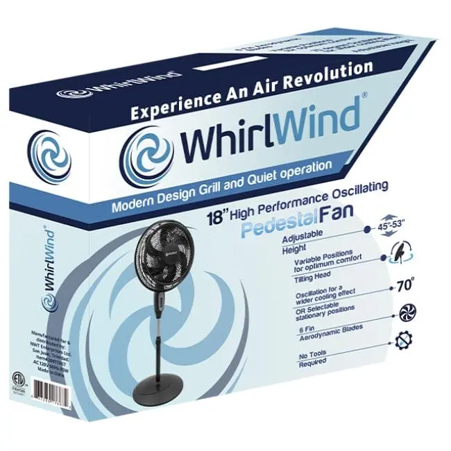 Whirlwind Black 18" Pedestal Fan 6 Blade -20017667 1