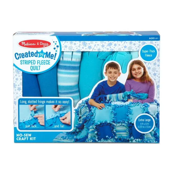 Melissa & Doug Created By Me Striped Fleece Quilt: Tuck The Extra-Wide And Extra-Long Fringe Into Slits And Tie Single Knots To Piece Together A Uniquely You Quilt - 30096 1