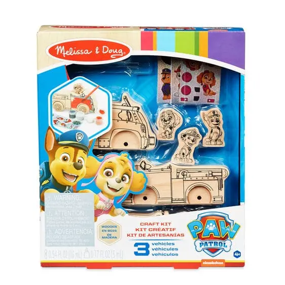 Melissa & Doug Paw Patrol Wooden Craft Kit Vehicles: Chase And His Police Car, Marshall And His Fire Engine, And Skye And Her Helicopter With Paint And Shiny Foil Stickers - 33266 1