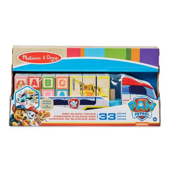 Melissa & Doug  Paw Patrol Wooden Abc Block Truck: Arrange Wooden Blocks On Attached Dowels On This Sturdy Wooden Hauler Vehicle Or Stack Them In Countless Combinations - M&D-33272 1