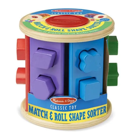 Melissa & Doug Match And Roll Shape Sorter: Toddlers Can Drop The Dozen-Plus Vibrant Wooden Shapes--Including A Triangle, Octagon, Star, Rectangle, Square, Trapezoid, Hexagon - M&D-9041 1