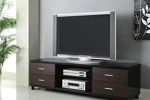 Coaster 4-Drawer Tv Console In Glossy Black And Walnut Finish 700826 1